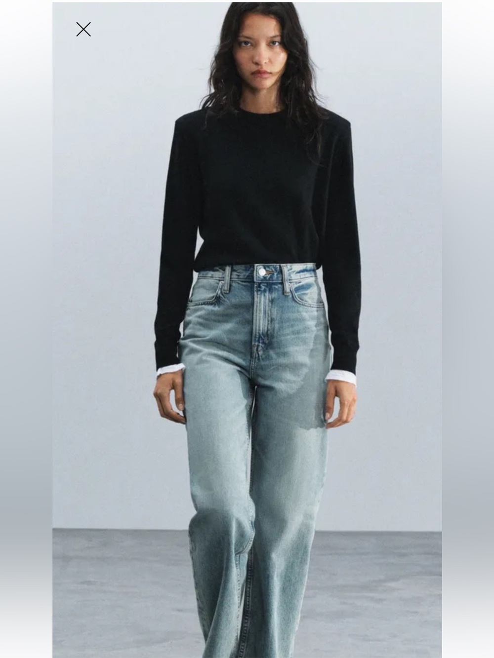 Zara Women Medium Wash High Rise Wide-Leg Raw Hem